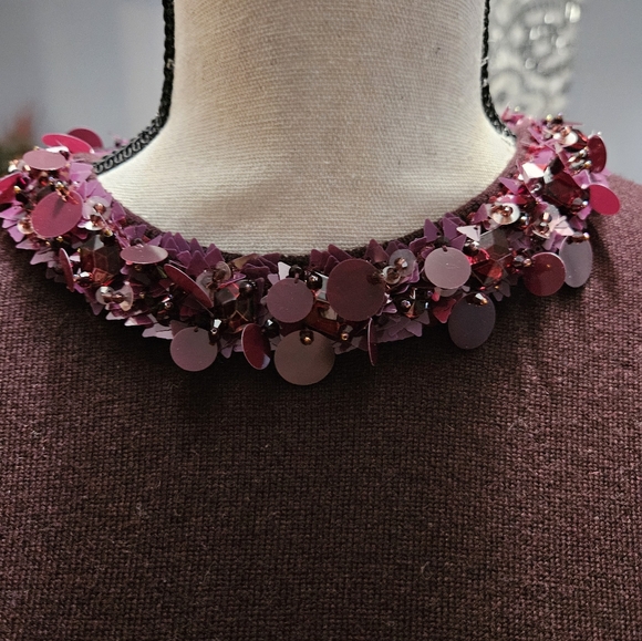 Tory Burch Burgandy Embellished Neckline Sweater - Picture 2 of 8